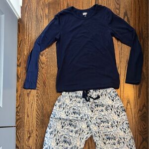 Lands' End Pajama Set Navy Top and Flannel Pants Size XS